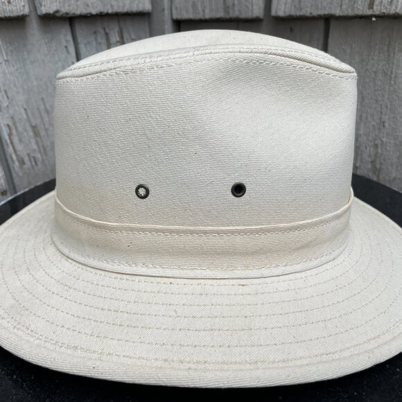 x2 Henschel Leather Fedora Hat Lot of 2 Vtg Brown and Cream Medium Made USA - Picture 13 of 16